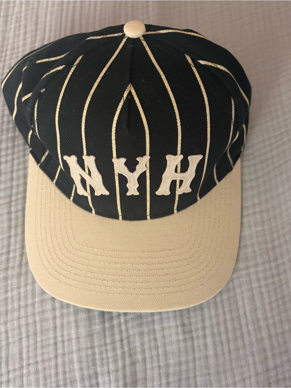 Not Yet Home NYH Green & Cream Pinstripe Baseball Cap